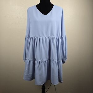 Blue Tiered Babydoll Long Sleeve Dress – Size L – 100%‎ Polyester